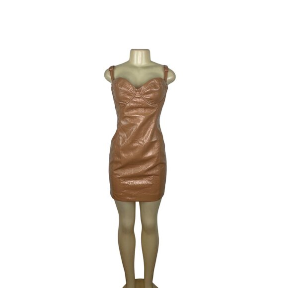Meshki Faux Leather Strap Mini Dress Size M/L - Picture 1 of 7